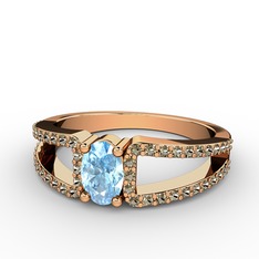 Mimoza Yüzük - Akuamarin ve dumanlı kuvars 8 ayar rose altın yüzük #1exj80q