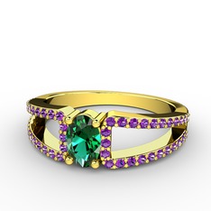 Mimoza Yüzük - Yeşil kuvars ve ametist 14 ayar altın yüzük #1eyzxg2