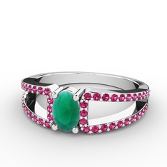Kök zümrüt ve rodolit garnet 8 ayar beyaz altın yüzük