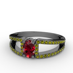 Garnet ve peridot 925 ayar siyah rodyum kaplama gümüş yüzük