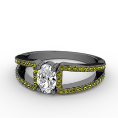 Mimoza Yüzük - Swarovski ve peridot 925 ayar siyah rodyum kaplama gümüş yüzük #1h8qwqg