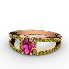 Mimoza Yüzük - Rodolit garnet ve peridot 14 ayar rose altın yüzük #1hi3g2t