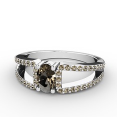 Mimoza Yüzük - Dumanlı kuvars 8 ayar beyaz altın yüzük #1hm8bf5