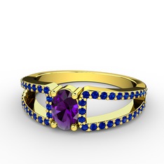 Ametist ve lab safir 14 ayar altın yüzük