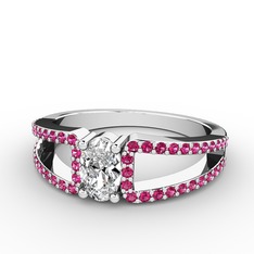 Swarovski ve rodolit garnet 8 ayar beyaz altın yüzük