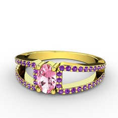 Mimoza Yüzük - Pembe kuvars ve ametist 14 ayar altın yüzük #1kq698c