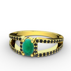 Mimoza Yüzük - Kök zümrüt ve siyah zirkon 18 ayar altın yüzük #1n9mt8d