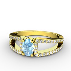 Mimoza Yüzük - Akuamarin ve pırlanta 14 ayar altın yüzük (0.44 karat) #1n9pbr5