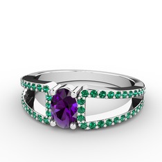 Ametist ve yeşil kuvars 8 ayar beyaz altın yüzük