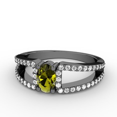 Peridot ve swarovski 925 ayar siyah rodyum kaplama gümüş yüzük