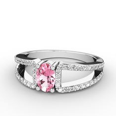 Mimoza Yüzük - Pembe kuvars ve pırlanta 18 ayar beyaz altın yüzük (0.44 karat) #1p6vem9
