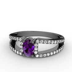 Mimoza Yüzük - Ametist ve beyaz zirkon 925 ayar siyah rodyum kaplama gümüş yüzük #1p8f67e