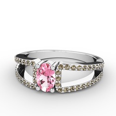 Pembe kuvars ve dumanlı kuvars 18 ayar beyaz altın yüzük