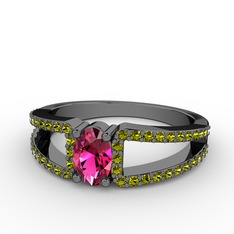 Rodolit garnet ve peridot 925 ayar siyah rodyum kaplama gümüş yüzük