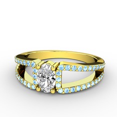 Swarovski ve akuamarin 8 ayar altın yüzük