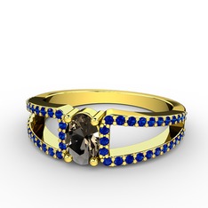 Mimoza Yüzük - Dumanlı kuvars ve lab safir 18 ayar altın yüzük #1qlt36g