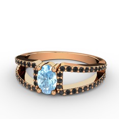Mimoza Yüzük - Akuamarin ve siyah zirkon 925 ayar rose altın kaplama gümüş yüzük #1sk5ifb