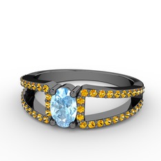 Mimoza Yüzük - Akuamarin ve sitrin 925 ayar siyah rodyum kaplama gümüş yüzük #1to0myz