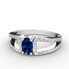 Lab safir ve swarovski 18 ayar beyaz altın yüzük