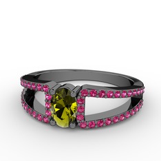 Peridot ve rodolit garnet 925 ayar siyah rodyum kaplama gümüş yüzük