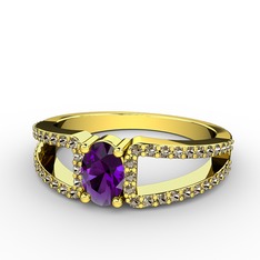 Mimoza Yüzük - Ametist ve dumanlı kuvars 18 ayar altın yüzük #1v68ude