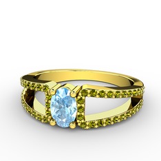 Akuamarin ve peridot 14 ayar altın yüzük