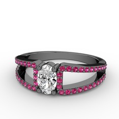 Mimoza Yüzük - Beyaz zirkon ve rodolit garnet 925 ayar siyah rodyum kaplama gümüş yüzük #1yjv9w1