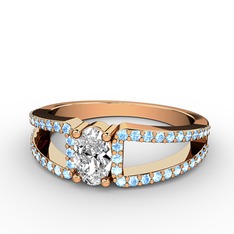 Swarovski ve akuamarin 8 ayar rose altın yüzük