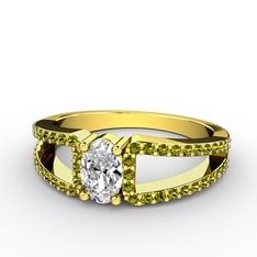 Mimoza Yüzük - Beyaz zirkon ve peridot 18 ayar altın yüzük #2u2u09