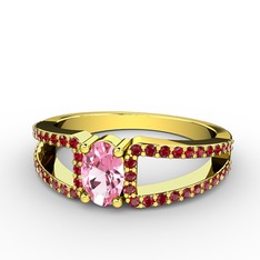 Mimoza Yüzük - Pembe kuvars ve garnet 8 ayar altın yüzük #2znmc9