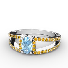 Mimoza Yüzük - Akuamarin ve sitrin 8 ayar beyaz altın yüzük #32mdsc