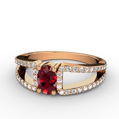 Mimoza Yüzük - Garnet ve pırlanta 18 ayar rose altın yüzük (0.44 karat) #67lmrx