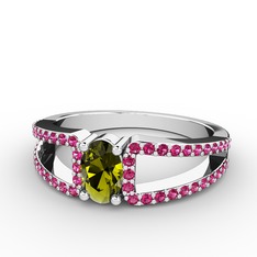 Peridot ve rodolit garnet 8 ayar beyaz altın yüzük