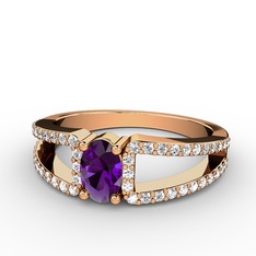 Ametist ve swarovski 14 ayar rose altın yüzük