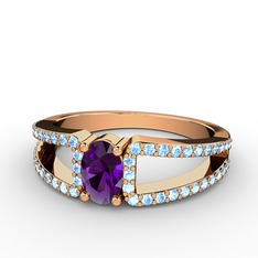 Mimoza Yüzük - Ametist ve akuamarin 18 ayar rose altın yüzük #71qsgs