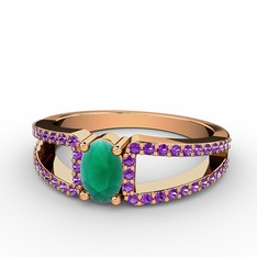 Mimoza Yüzük - Kök zümrüt ve ametist 14 ayar rose altın yüzük #768165