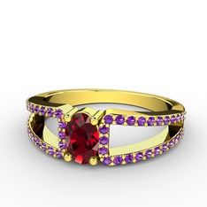Mimoza Yüzük - Garnet ve ametist 8 ayar altın yüzük #7bg08e