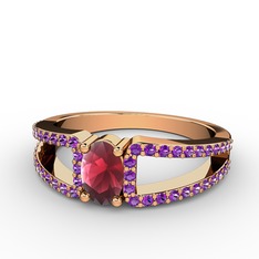 Kök yakut ve ametist 8 ayar rose altın yüzük