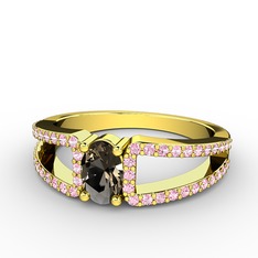 Dumanlı kuvars ve pembe kuvars 18 ayar altın yüzük