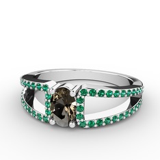 Mimoza Yüzük - Dumanlı kuvars ve yeşil kuvars 925 ayar gümüş yüzük #80nvnc