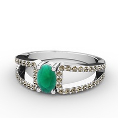 Mimoza Yüzük - Kök zümrüt ve dumanlı kuvars 18 ayar beyaz altın yüzük #85txd4