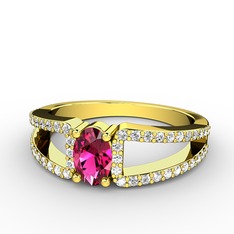 Mimoza Yüzük - Rodolit garnet ve swarovski 8 ayar altın yüzük #8f3ik0