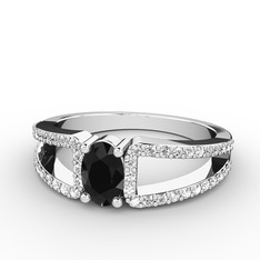 Siyah zirkon ve swarovski 18 ayar beyaz altın yüzük