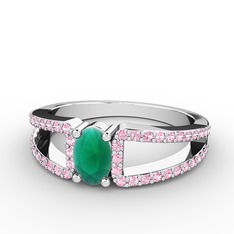 Mimoza Yüzük - Kök zümrüt ve pembe kuvars 14 ayar beyaz altın yüzük #9htd1m
