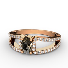 Dumanlı kuvars ve swarovski 925 ayar rose altın kaplama gümüş yüzük