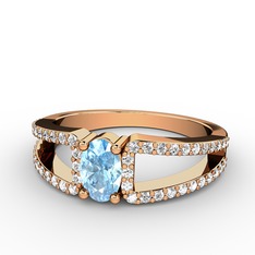 Akuamarin ve swarovski 925 ayar rose altın kaplama gümüş yüzük