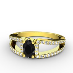 Siyah zirkon ve swarovski 14 ayar altın yüzük