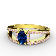 Mimoza Yüzük - Lab safir ve pembe kuvars 925 ayar altın kaplama gümüş yüzük #ahaev9