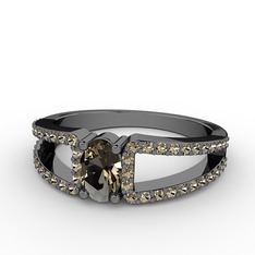Mimoza Yüzük - Dumanlı kuvars 925 ayar siyah rodyum kaplama gümüş yüzük #aos89i