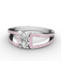 Mimoza Yüzük - Swarovski ve pembe kuvars 18 ayar beyaz altın yüzük #cjv89h